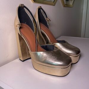 ASOS Gold Metallic Platform Mary Jane Pumps